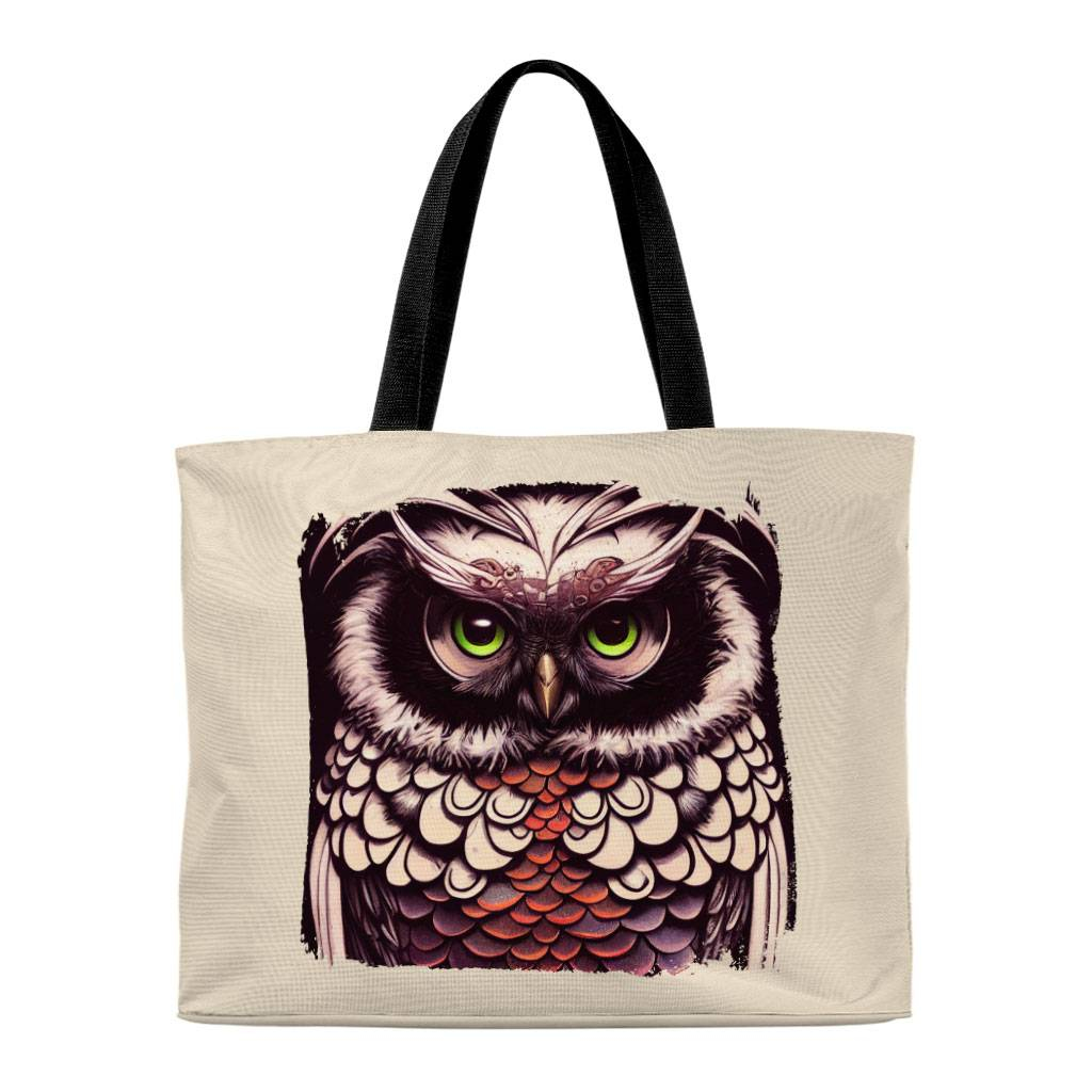 Cartoon Owl Art Tote Bag - Colorful Design Shopping Bag - Animal Print Tote Bag Bags & Wallets Fashion Accessories Color : Natural|Natural Bag Black Handle 