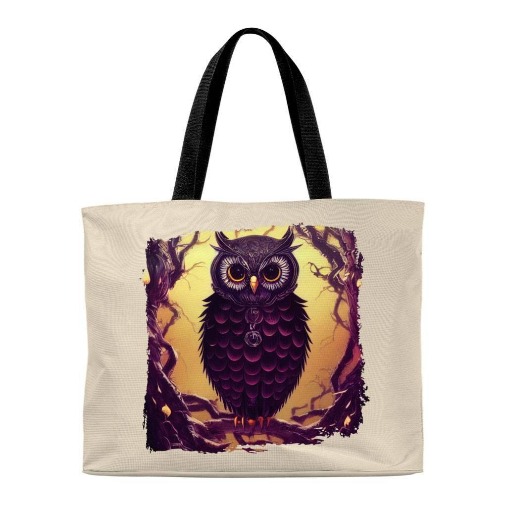Night Owl Art Tote Bag - Animal Design Shopping Bag - Colorful Design Tote Bag Bags & Wallets Best Sellers Fashion Accessories Color : Natural|Natural Bag Black Handle 